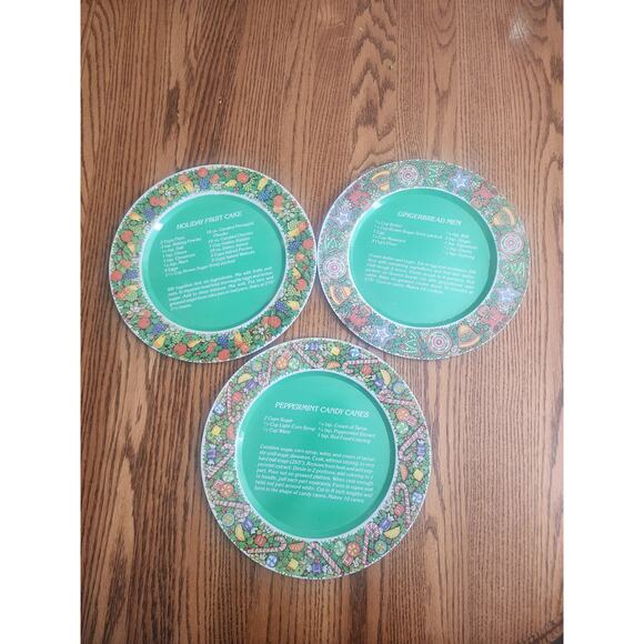 Vintage 1985 Set of 3 Tin Round Holiday Serving Trays House of Lloyd Hong Kong - Picture 2 of 6